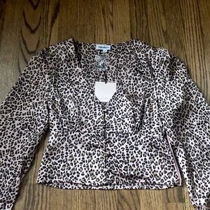 Super down leopard silk cropped blouse